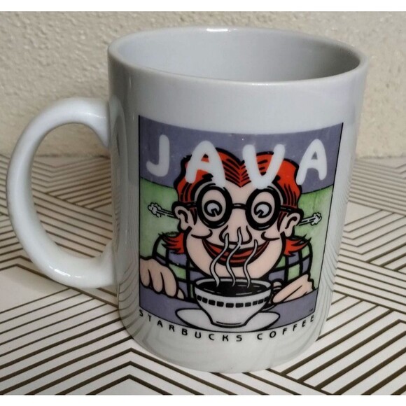 Rare Starbucks Vintage Coffee Mug Cup Java Cartoon Person Seattle Coffee 1990s - Picture 2 of 6